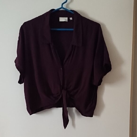 Wilford Tie Front Blouse Maroon Burgundy L - Picture 1 of 4